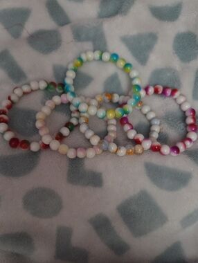 Bracelets 5 Pr. Colorful Glass Beaded Stretch - Multi Color NWOT